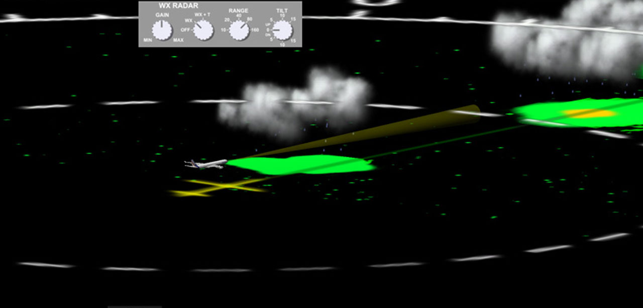 Aircraft and weather cells from side and 3D view