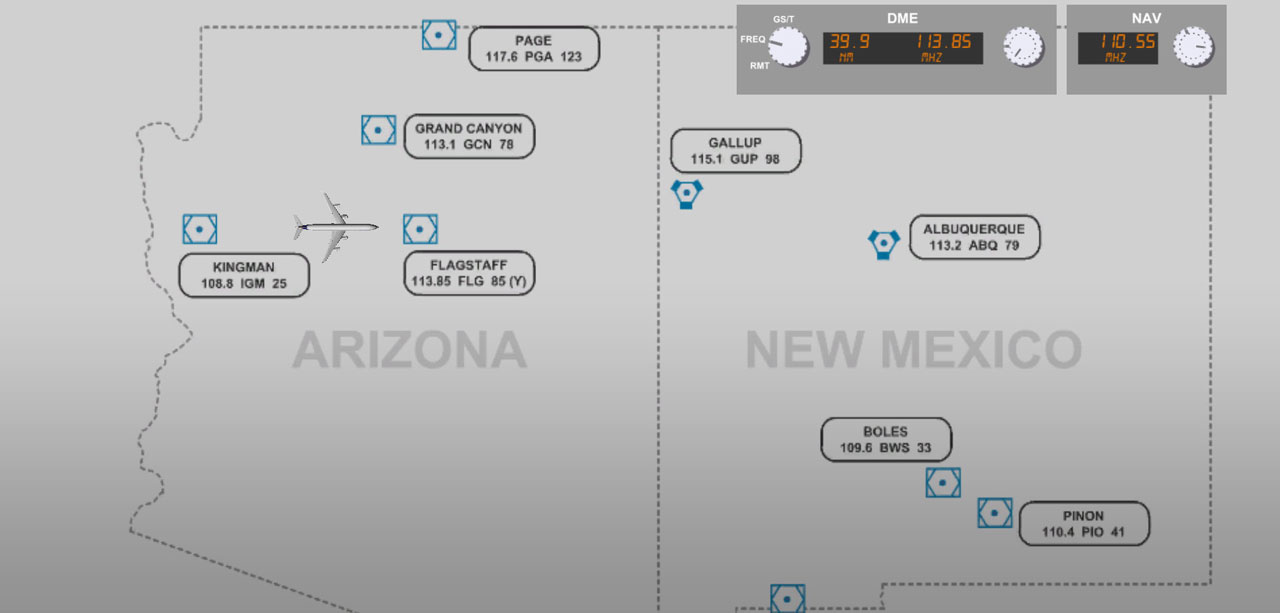 DME navigation map of Arizona and New Mexico